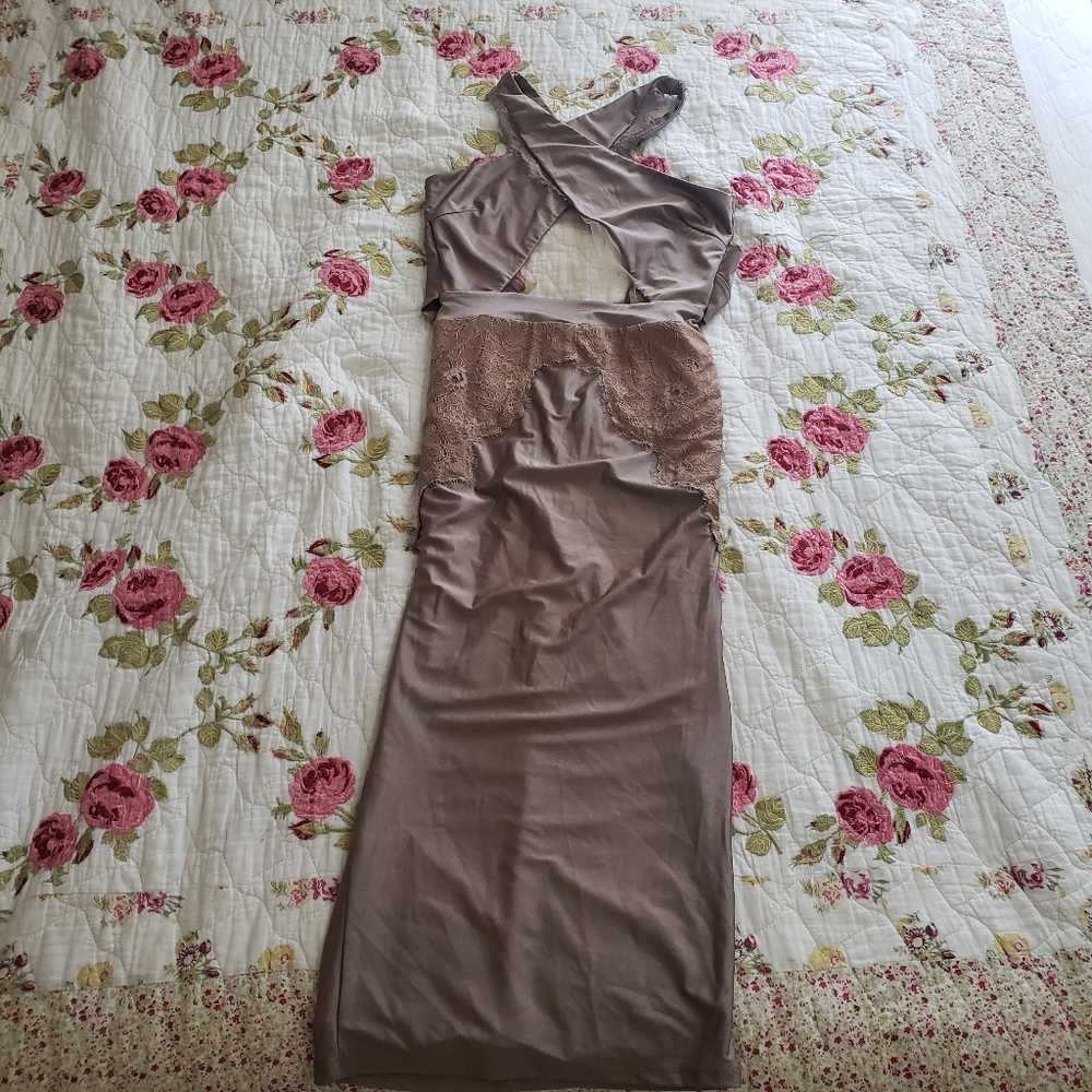 Michael Costello Philip midi taupe dress - Picture 4 of 7